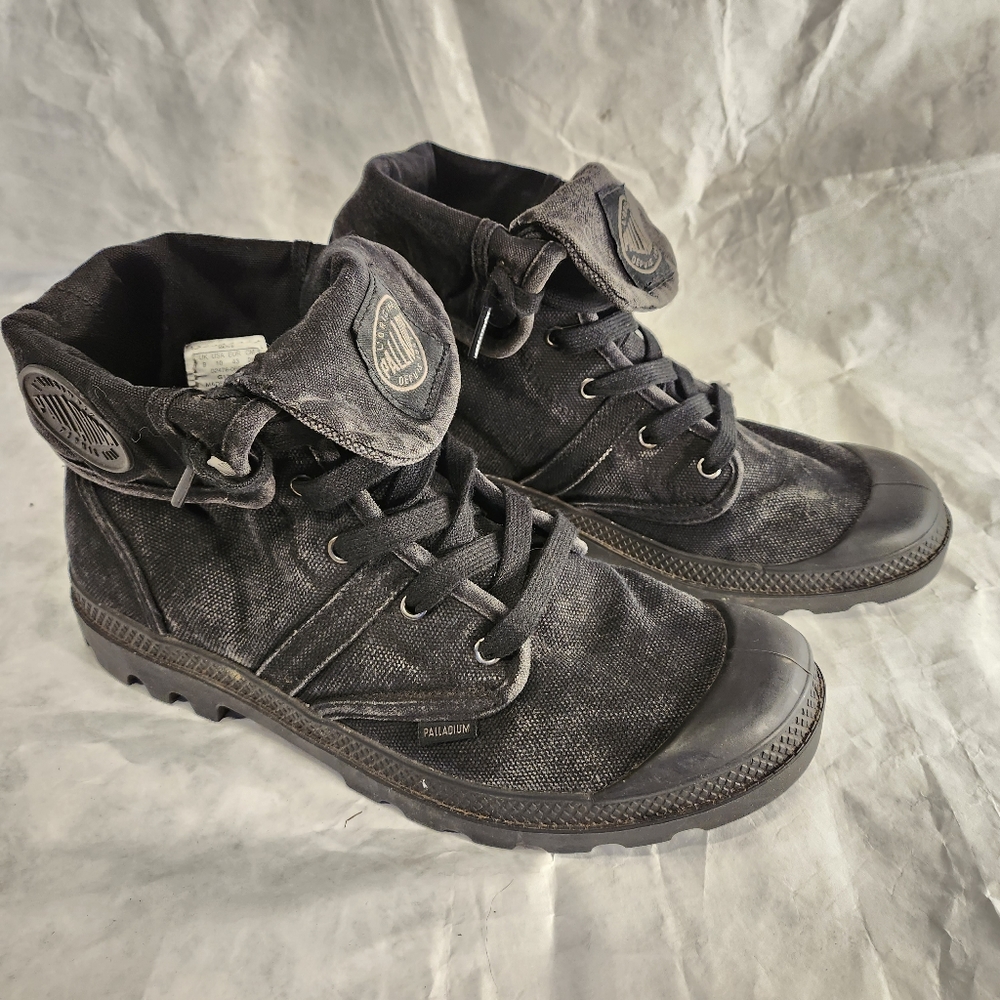PALLADIUM Baggy High Metal Black Canvas Boots Size 10 VEGAN *FREE SHIPPING*